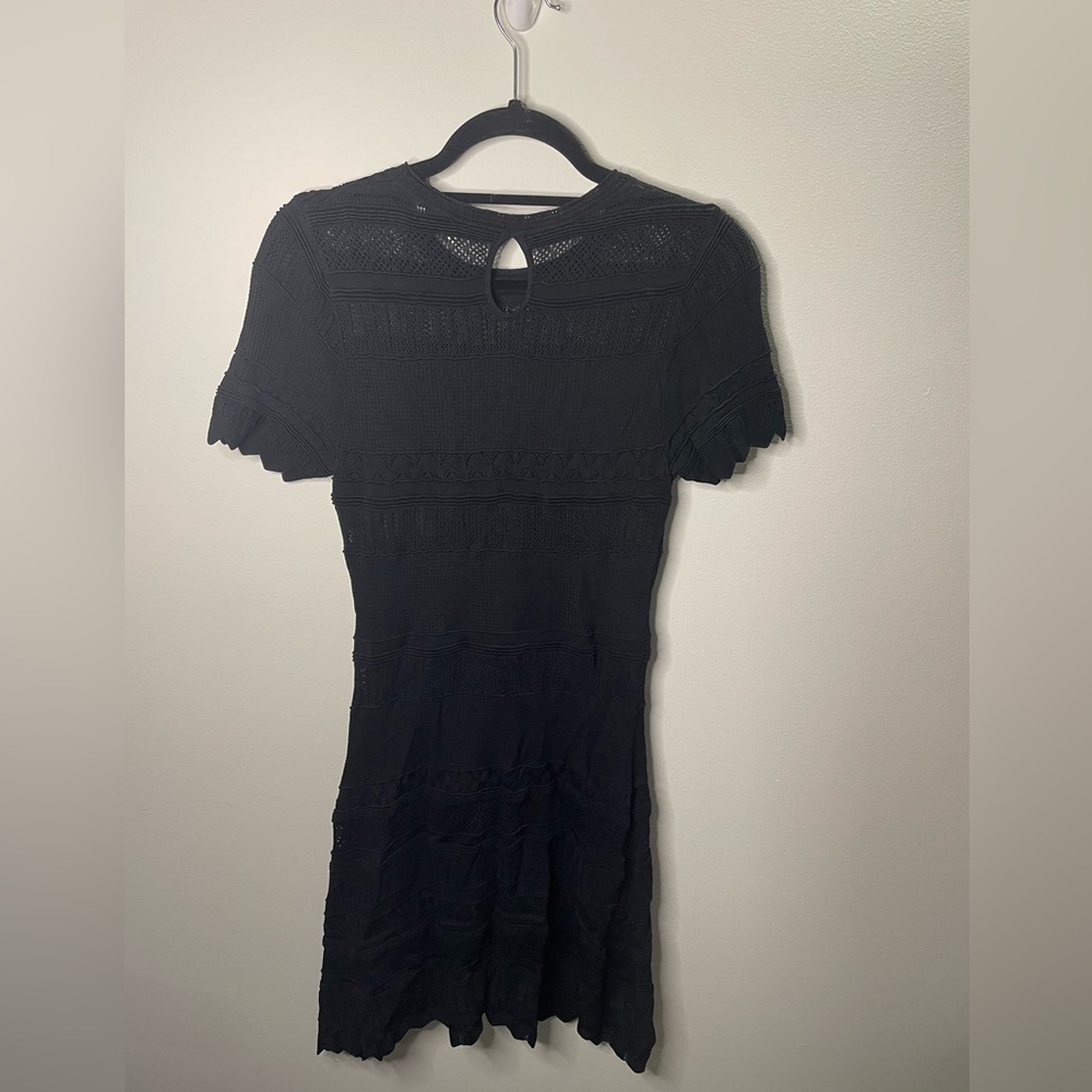 Alexis Black Crochet Sheer Paisley Knit Dress Minimalist Neutral LBD - Picture 7 of 8